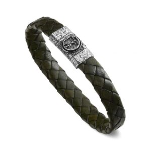 Bracciale Simboli Uomo Simbolo Vitruviano Pelle Verde