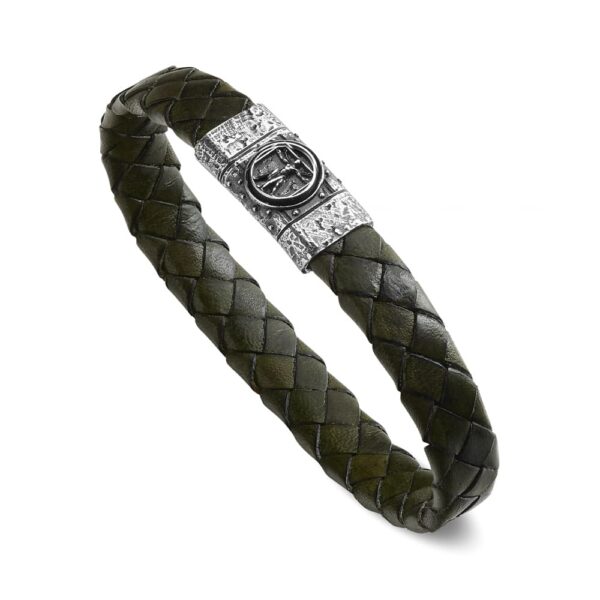 Bracciale Simboli Uomo Simbolo Vitruviano Pelle Verde