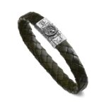 Zodiac Sign Aquarius Man Bracelet Green Leather