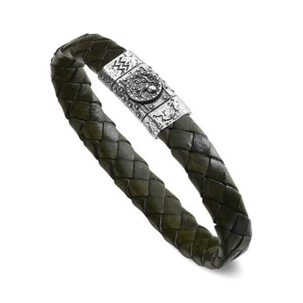 Bracciale Zodiaco Uomo Segno Acquario Pelle Verde