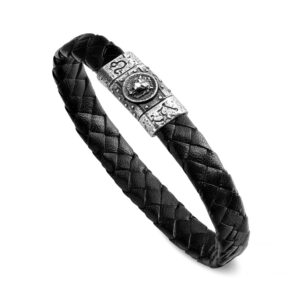 Bracciale Zodiaco Uomo Segno Leone Pelle Nera