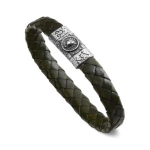 Bracciale Zodiaco Uomo Segno Leone Pelle Verde