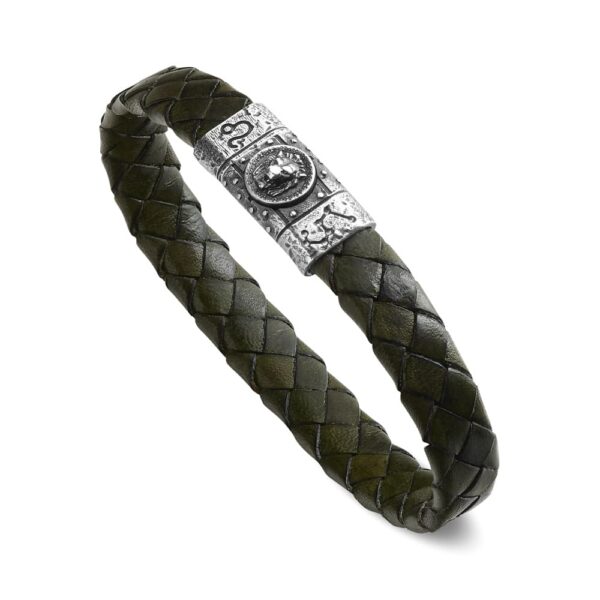 Bracciale Zodiaco Uomo Segno Leone Pelle Verde