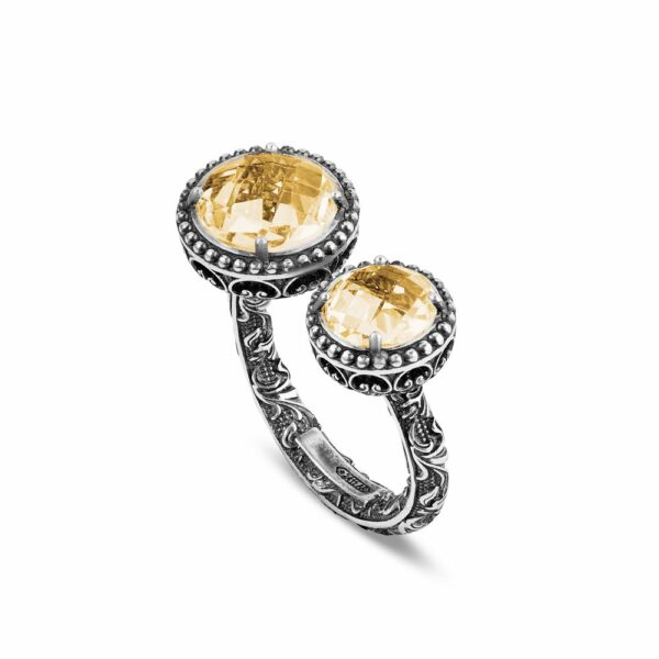 Anello agnese doppio pietre tonde gialle argento