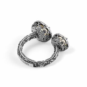 Anello agnese doppio pietre tonde gialle argento