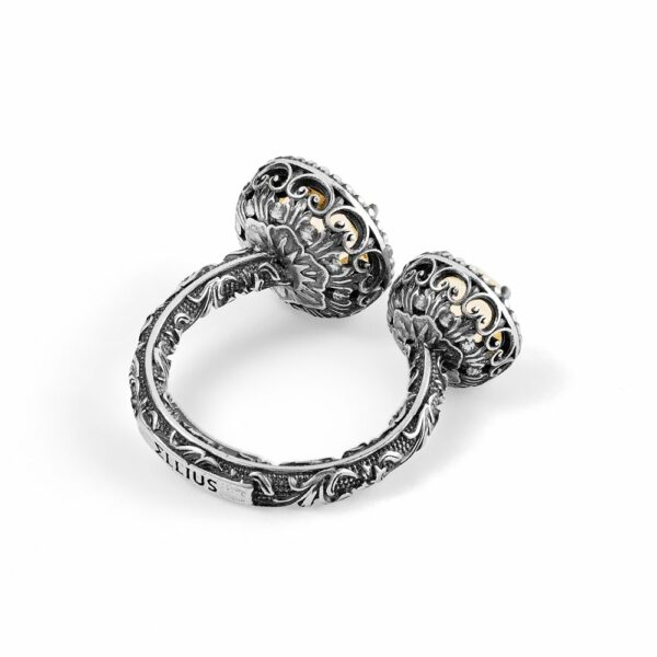 Anello agnese doppio pietre tonde gialle argento