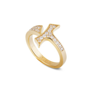 Anello Tau donna con pietre dorato argento