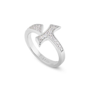 Anello Tau donna con pietre rodio argento
