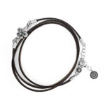 bracciale giglio pelle nera tre giri uomo argento ellius
