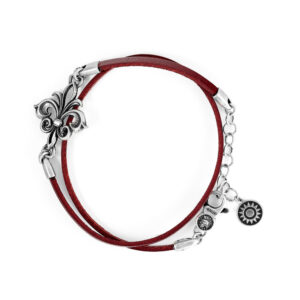 bracciale giglio pelle rossa due giri donna argento ellius