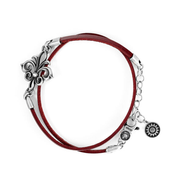 bracciale giglio pelle rossa due giri donna argento ellius
