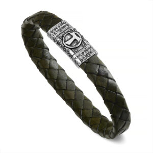 Bracciale Tau pelle verde uomo argento