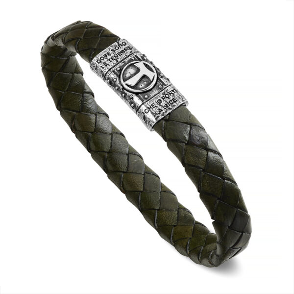 Bracciale Tau pelle verde uomo argento