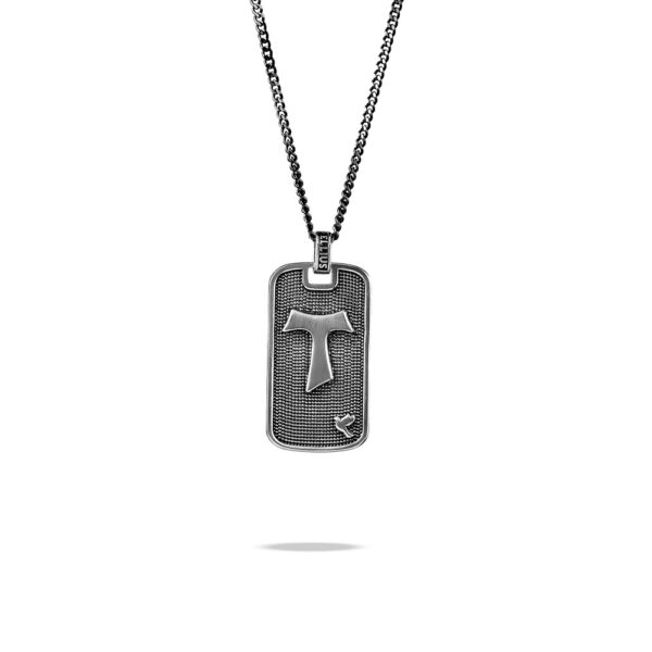Collana placca Tau con prehiera uomo argento