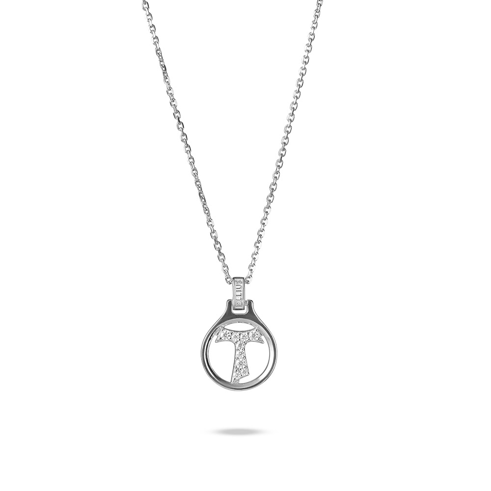 Collana Tau cerchio con pietre rodio argento