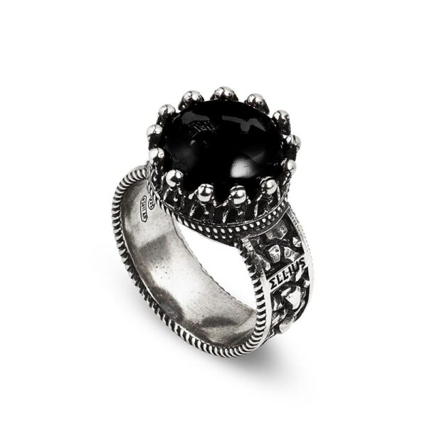 Anello Atlante Mitologia con pietra nera argento
