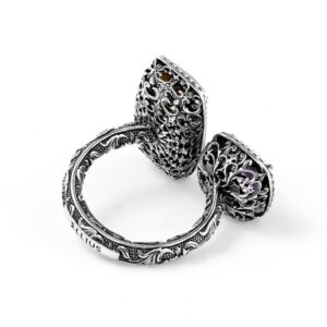 Anello Estasi doppia pietra rettangolare e quadrata donna argento ellius retro