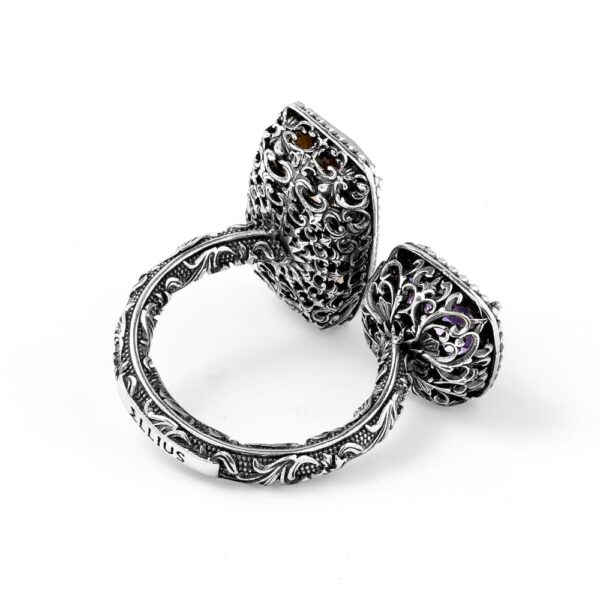 Anello Estasi doppia pietra rettangolare e quadrata donna argento ellius retro