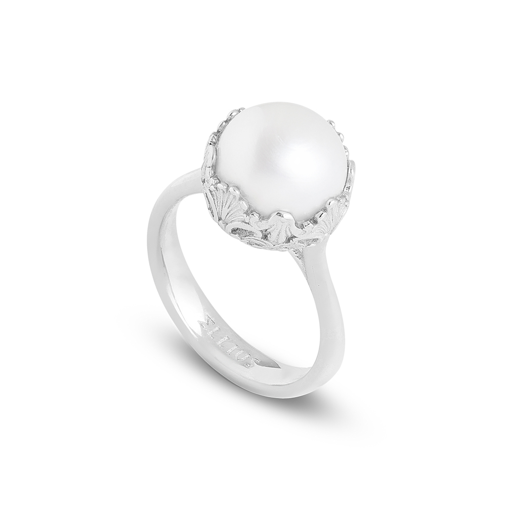 anello cestino barocco con perla naturale argento donna ellius