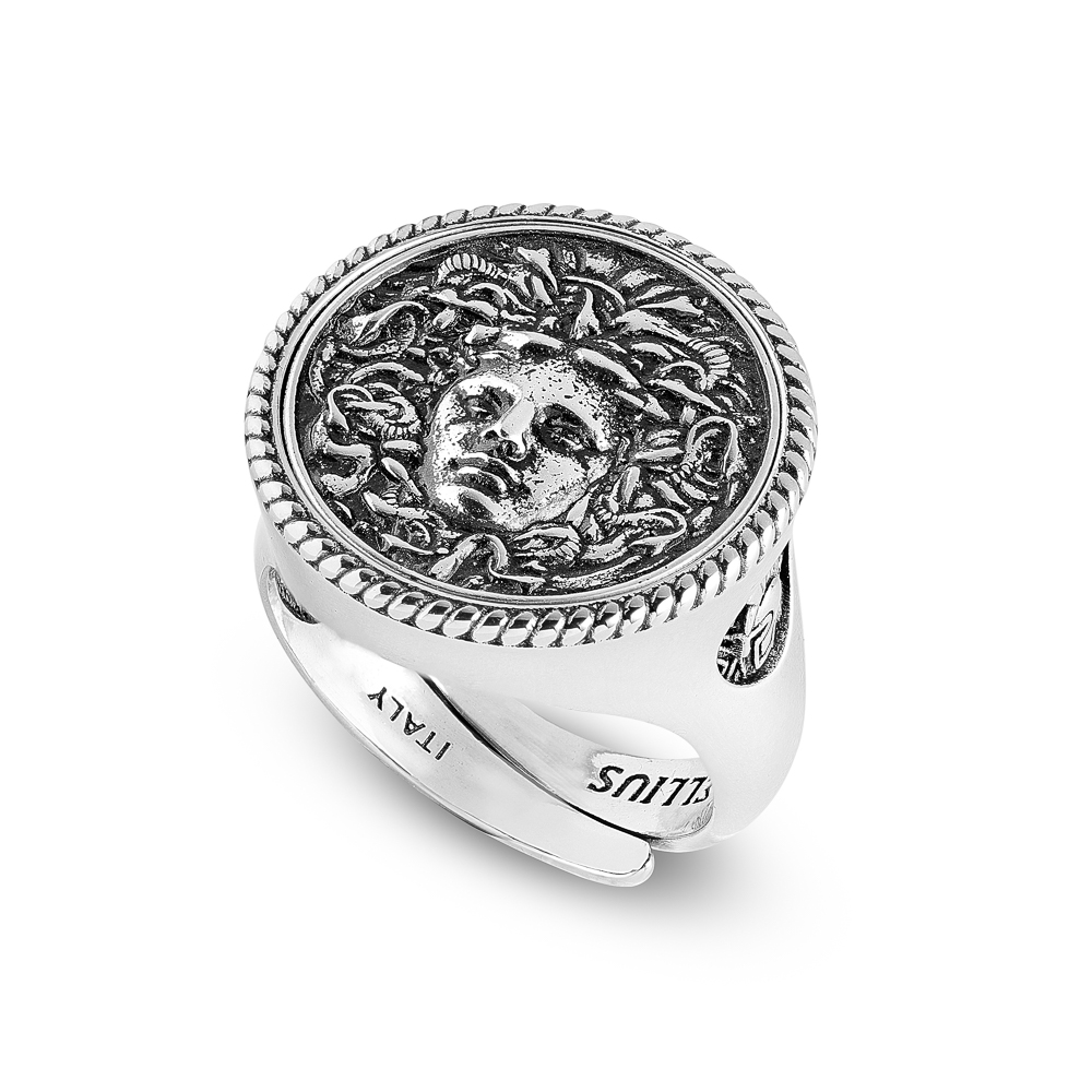 anello medusa circolare uomo argento ellius
