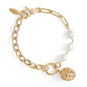 bracciale maglie larghe cestino barocco e perle dorato donna argento ellius