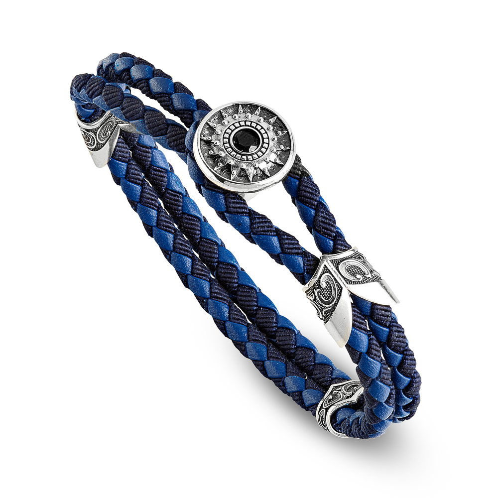 bracciale natività uomo pelle blu argento ellius