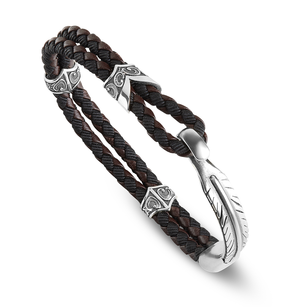 bracciale piuma d'aquila pelle uomo argento ellius