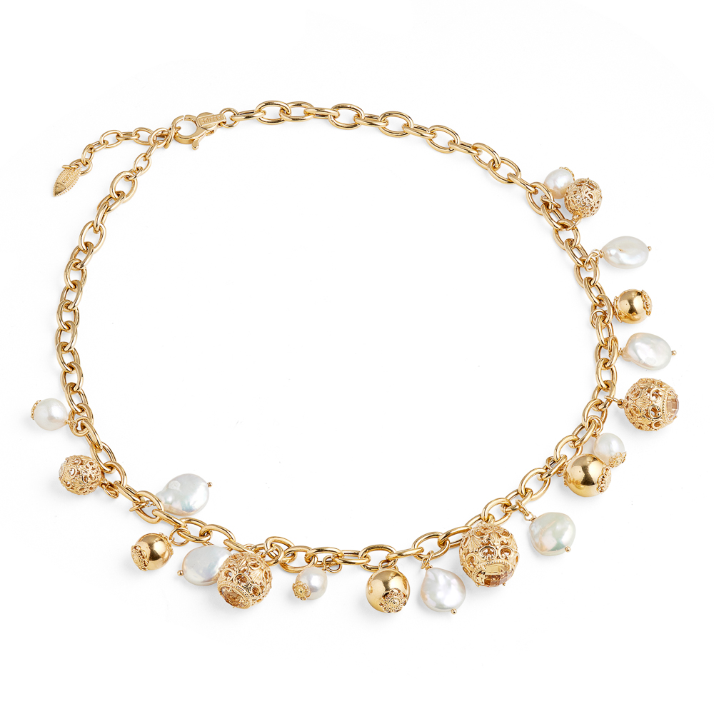 collana cestini barocchi e perle dorato donna argento ellius