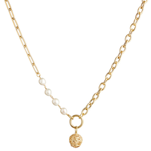 collana maglie larghe cestino barocco e perle dorato argento ellius donna ampio