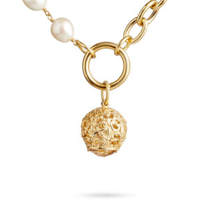 collana maglie larghe cestino barocco e perle dorato argento ellius donna dettaglio