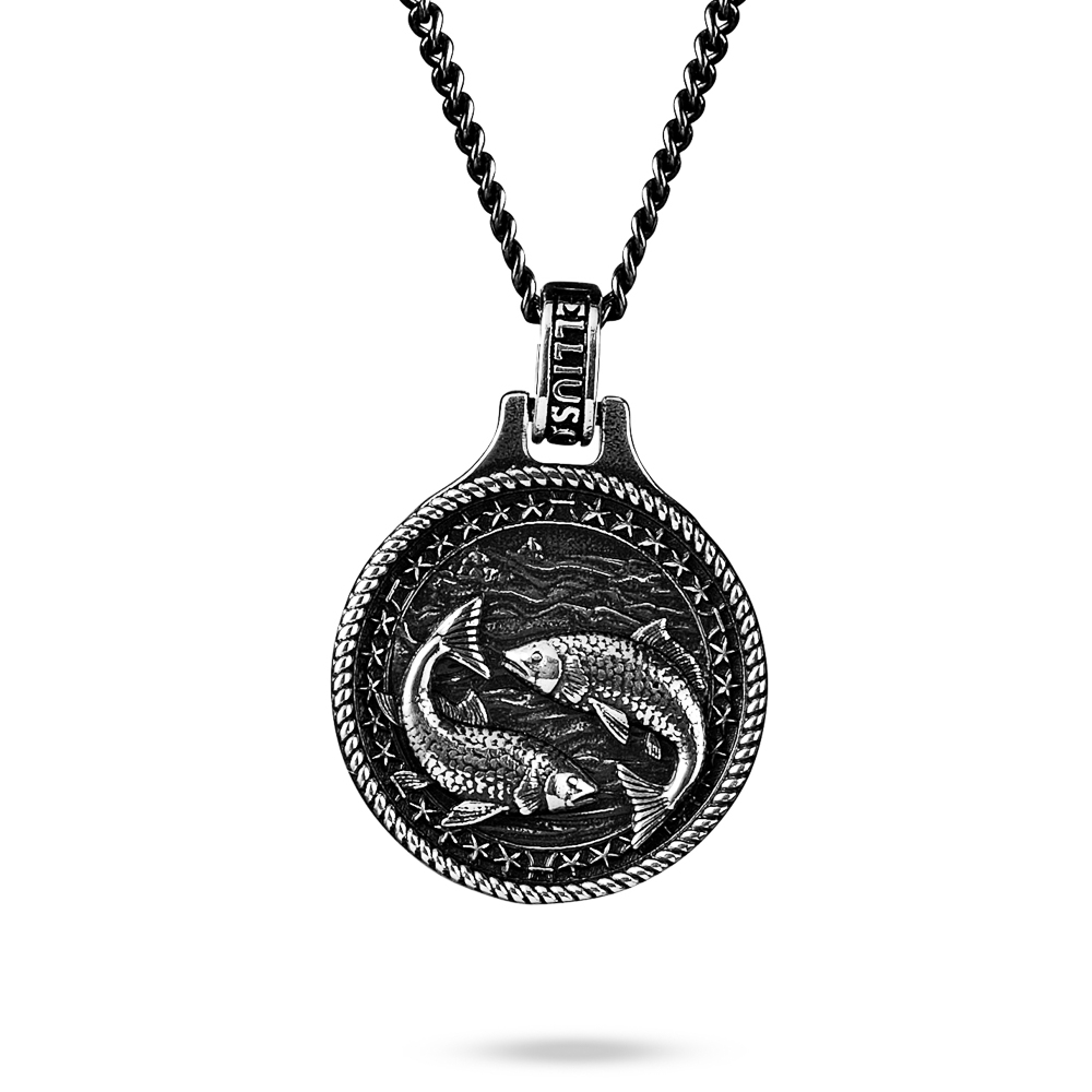 collana zodiaco pesci uomo argento ellius fronte