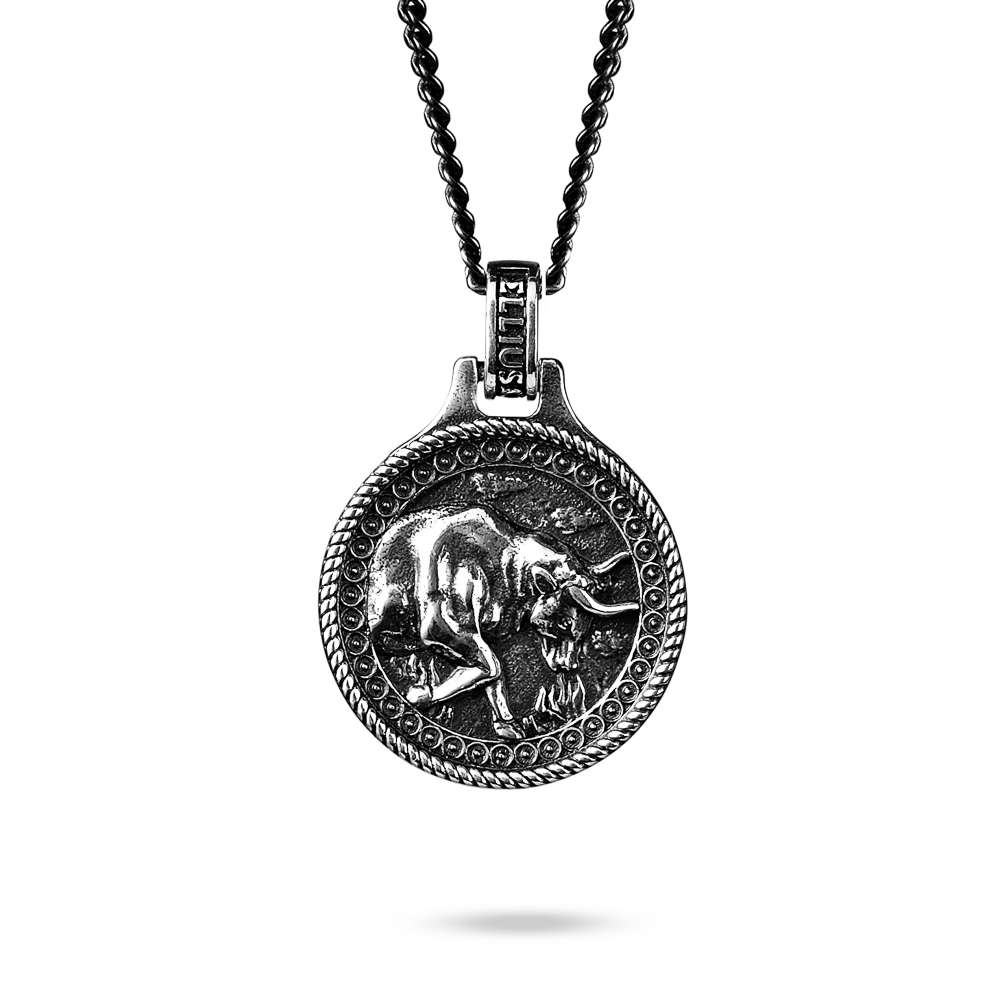 Taurus zodiac necklace silver men ellius front